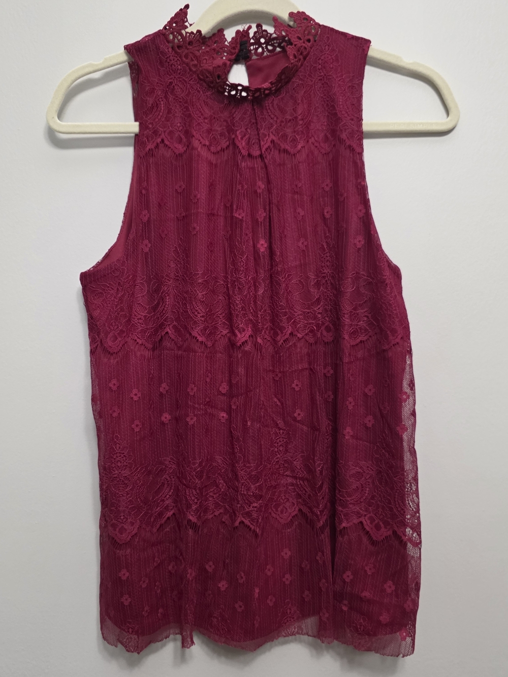 Fortune & Ivy Lace Overlay Sleeveless Top Ladies Size Large Burgandy Romantic
